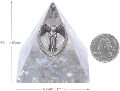 Nupuyai Natural Labradorite Crystal Pyramid for Positive Energy, Meditation Crystal Statue with Praying Angel Figurine for Healing and Home Decor