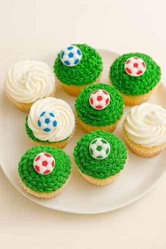 Oasis Supply Edible Soccer Ball Sugar Decorations – 12 Pack | Hand-Painted 1.25" Edible Cake & Cupcake Toppers | Fun Sports-Themed Party Decorations for Birthdays, Game Day & Team Celebrations