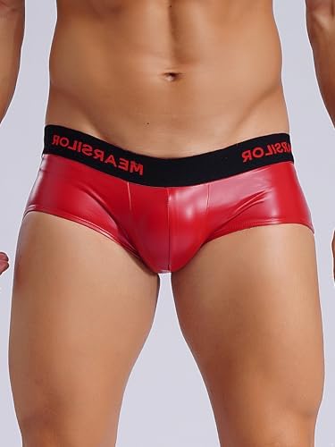 Moily Men's PVC Leather Low Rise Latex Shorts Bulge Pouch Boxer Brief Clubwear Hot Pants