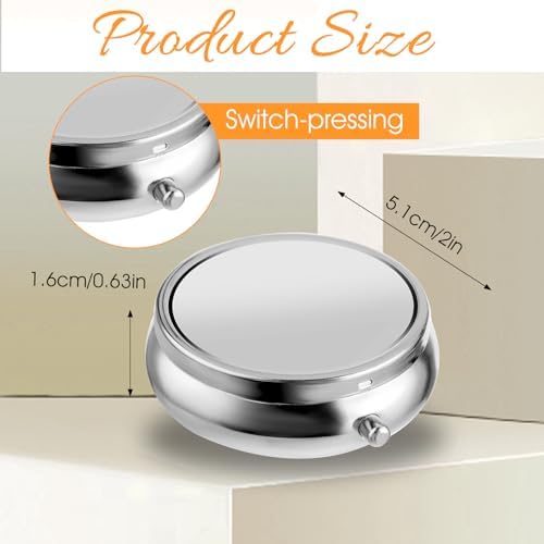 WLLHYF Pill Box Cute Small Pill Box for Purse & Pocket Medicine Organizer Travel Pillbox Waterproof Pill Case Metal Pill Container Holder for Vitamins, Fish Oil, Supplements(Silver)
