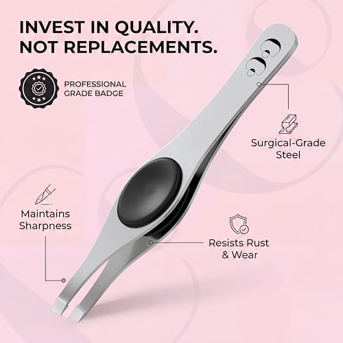 Tweezers for Facial Hair Women - Slanted Eyebrow Tweezers, Stainless Steel with Sharp Precision for Shaping Eyebrows, and Ingrown & Fine Hair Removal - Non-Slip Grip