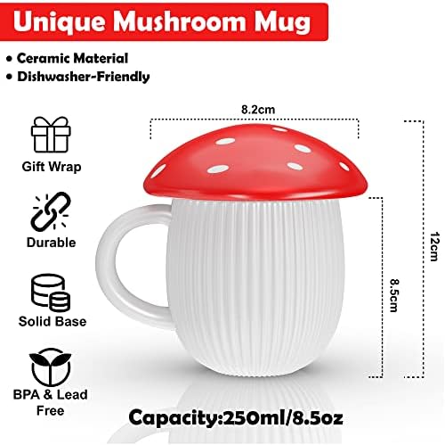 Mushroom Mug With Lid & Gift Box, Toxin Free Heat Retaining Decor Cup Cute Gifts for Women Fly Agaric Mushroom Stuff