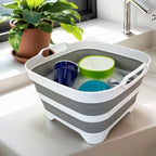 SAMMART 10L (2.64 Gallon) Collapsible Dishpan with Draining Plug - Foldable Washing Basin - Portable Dish Washing Tub - Space Saving Kitchen Storage Tray (Grey + Pink (Set of 2))