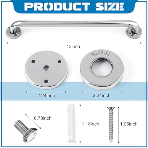 Blulu 2 Set Shower Grab Bar Stainless Steel Bathroom Grab Bar Handle Anti Slip Heavy Duty Bathtub Handle Support Balance Hand Rails for Bathroom Elderly Handicap Senior Pregnant (12 Inch)