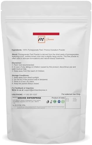 100% Natural Pomegranate Peel/Punica Grantum Powder for Skin, Hair and Health Care 0.5 LBS / 227 GMS