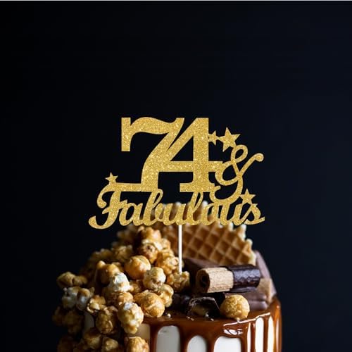 74 & Fabulous Cake Toppers Gold Glitter, Happy 74th Birthday Cake Topper Cheers to 74 Years Old Bday Decoration, Seventy-four and Fabulous Cake Decorations for 74 Birthday Anniversary Party