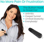 Vive Button Hook with Zipper Pull - Dressing Helper Assist Tool for Arthritis - One Hand Shirt & Coat Buttoning Aid, Disability, Handicapped, Seniors, Elderly - Limited Dexterity, Wide Grip Handle