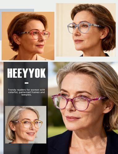 HEEYYOK 2.5 Round Reading Glasses For Women Round Readers Womens For Small Face Spring Hinges Ladies Colorful cheaters reading glasses 4Pack