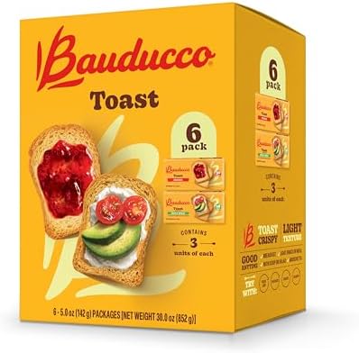 Bauducco Toast - Delicious, Light & Crispy Toasted Bread - Original & Whole Wheat - Ready-to-Eat Breakfast Toast & Sandwich Bread - No Artificial Flavors - 30 oz (Pack of 6)