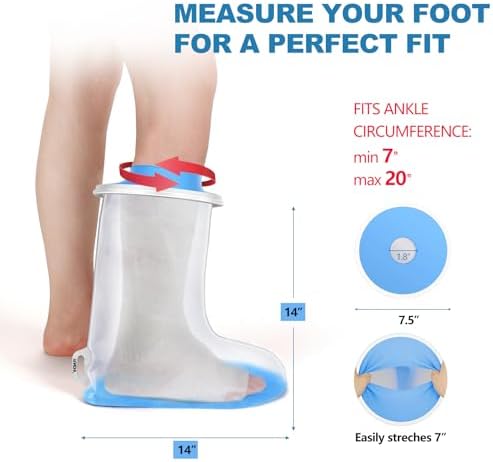 YUNCHI Waterproof Foot Cover for Shower Adults with Non-Slip Bottom, Reusable Watertight Foot Ankle Cast Protector for Foot Surgery Casts Bandages Wounds Dressing