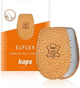 Heel Cushioning Shoe Insoles, Heel Support Cups, Vegetable-Tanned Leather and Soft Latex, Self-Adhesive Backing, Kaps Elflex, Various Sizes, 1 Pair (Women/US 7-9 / EUR 38-40)