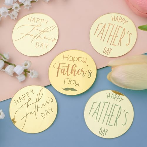 Father's Day Cupcake Toppers Mixed Set, 30pcs Gold Happy Father's Day Cake Topper Cake Party Art Fonts Decorations