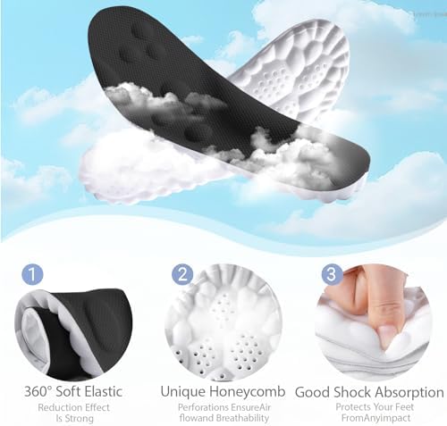 4D Cloud Insoles for Men and Women Insoles Men Super Soft Anti-Fatigue, Shock Absorption, Relieve Foot Pain, (Black, Men: US 7-11)