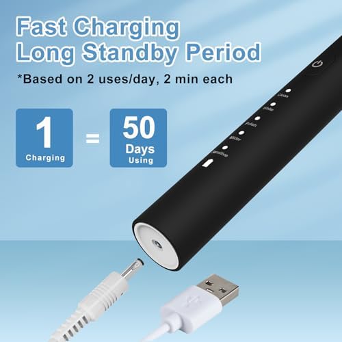 Sonic Electric Toothbrush Set for Adults, 5 Modes Rechargeable Toothbrush with 5 Brush Heads, 50-Day Battery Life, IPX7 Waterproof, 2-Min Smart Timer (Black)