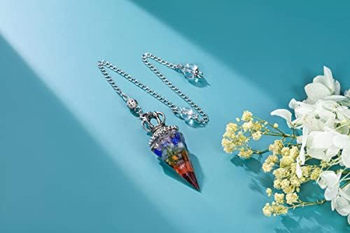 Jovivi Natural 7 Chakra Healing Crystal Pendulums for Divination Dowsing 6 Facted Crown Hexagonal Pointed Resin Chip Stones Reiki Chakra Gemstone Pendulum Pendant Wiccan Witchcraft