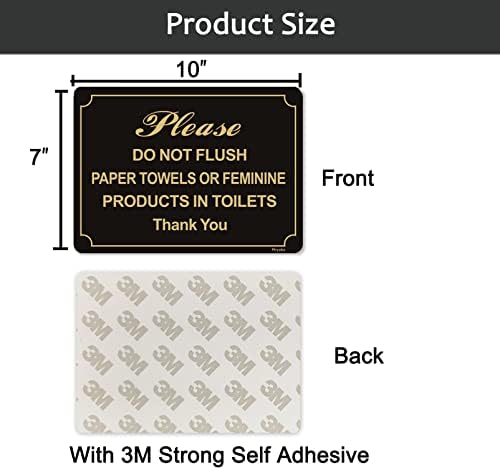Do Not Flush Paper Towels or Feminine Products in Toilets Sign 10” x 7” Thick Acrylic Self-Adhesive Modern Design Sign, Easy to Install