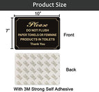 Do Not Flush Paper Towels or Feminine Products in Toilets Sign 10” x 7” Thick Acrylic Self-Adhesive Modern Design Sign, Easy to Install