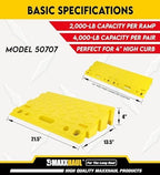 MAXXHAUL 50707 Portable Interlocking Plastic Curb Threshold Ramp Set (Yellow), 21.5 x 13.5 x 4 in, 2,000 lb Capacity per Ramp, for Driveway, Dock, Scooter, Wheelchair, Car, Truck