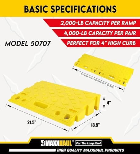 MAXXHAUL 50707 Portable Interlocking Plastic Curb Threshold Ramp Set (Yellow), 21.5 x 13.5 x 4 in, 2,000 lb Capacity per Ramp, for Driveway, Dock, Scooter, Wheelchair, Car, Truck