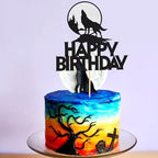1Pc Wolf Happy Birthday Cake Topper - Timberwolf Howl Glitter Full Moon Cake Picks - Jungle Wild Animal Party Decoration