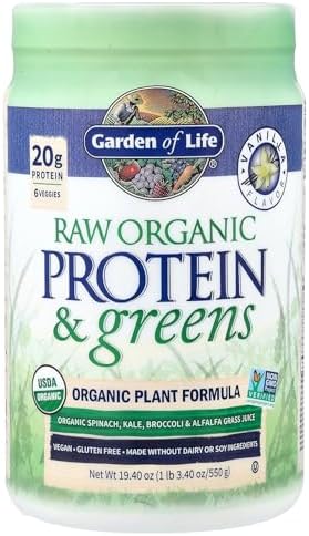 Garden of Life Raw Protein & Greens Vanilla Protein Powder – 20g Plant Based Greens Powder, Probiotics & Enzymes, Post-Workout Recovery, Vegan, Gluten-Free, Non-GMO, 20 Servings