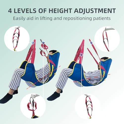 Full Body Patient Lift Sling Size S, Toileting Transfer Slings, Head and Back Support, Split Legs with Commode Opening, 5 Handles, 6 Straps, Lifting Sling Compatible with Various of Lifts