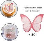 50 PCS Edible Butterflies for Cake Decorating Wafer Paper Butterfly Cupcake Toppers Realistic Edible Butterflies Cake Toppers for Butterfly Theme Wedding Birthday Party Cupcake Decoration Supplies Red