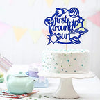 First Trip Around The Sun Cake Topper Happy Birthday Toppers for Outer Space Theme Party Decorations Baby 1st Birthday, One Year Old Supplies Rocket Galaxy Planet Kids blue flash
