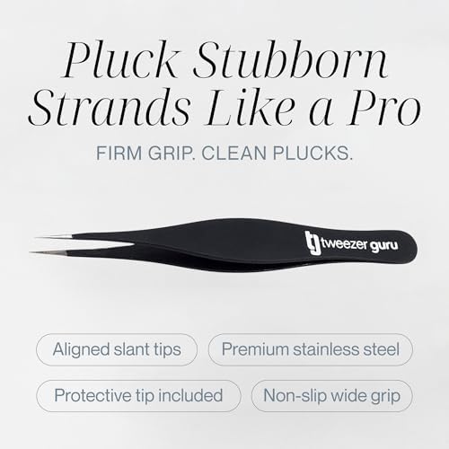 Pointed Tweezers - Sharp Precision Needle Nose Tip, Best Tweezers for Eyebrows and Ingrown Hair, Surgical Pointed for Blackheads & Splinters (Black)