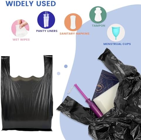 Personal Disposal Bags, Sanitary Napkin Bags Black Little Waste Bags, 300 Pack, Plastic Trash Bags with Handles for Feminine Tampons Hygiene Products