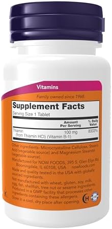 NOW Foods Supplements, Vitamin B-1 100 mg, Energy Production*, Nervous System Health*, 100 Tablets