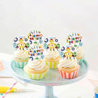 Ercadio 48 PCS Edible Robot Cupcake Toppers Cartoon Robot Cake Picks Gear Happy Birthday Cake Decor for Kids Theme Boys Birthday Baby Shower Party Supplies