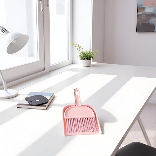 Plastic Mini Broom and Dustpan,Mini Cleaning Brush with Dustpan Set Desktop Cleaning Accessories,Pink with Set,Plastic Broom