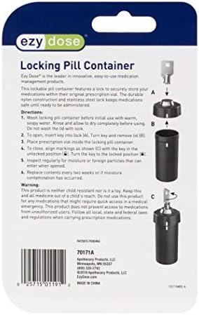 EZY DOSE Pill Box and Medicine, Vitamin Container, Safe for Money & Travel Items, Perfect for On-The-Go, Durable Canister, 2 Keys with Lock, Large, Black, BPA Free