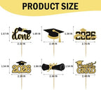 2026 Graduation Cupcake Toppers Picks - 48 PCS Pre-Assembled Gold Glitter Cake Picks, Diploma & Grad Cap Decor Party Supplies for Class Graduation Decorations Gifts