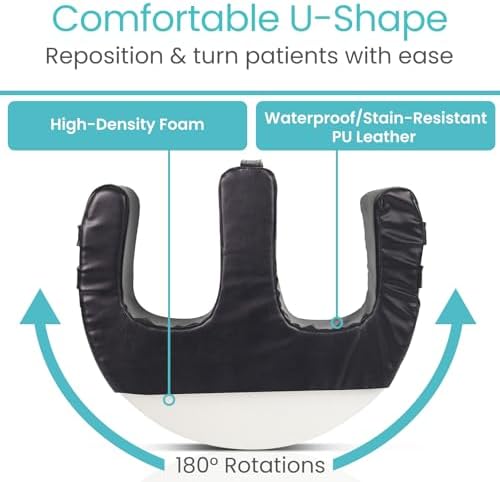 Vive Patient Turning Device - Bedridden Patient Turnover Pillow for Adults & Elderly - Anti Pressure & Bedsore Positioning Pillow - U Shaped Easy Roller Bedroll Assist - Adult Diaper Changing Aid