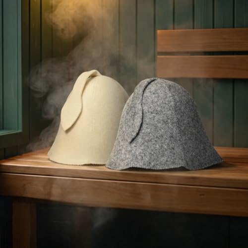 Grey and White Sauna Hat Pack of 2-100% Organic Wool Felt Hats for Russian Banya - Protect Your Head from Heat - English Sauna eBook Guide Included