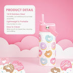 SANDJEST Donut Kids Water Bottle With Straw Lid 12oz Insulated Stainless Steel, Sprinkle Travel Tumbler, Gifts for Girls, Birthday, Christmas, Back To School