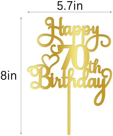 Happy 70th Birthday Cake Topper,Acrylic Double Sided Gold Decoration,for Happy 70th Birthday Cake Decorations,Cheers to 70 Fabulous Cake Decoration/70th Anniversary Party Decorations