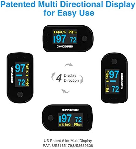 CHOICEMMED Black Dual Color OLED Finger Pulse Oximeter - Blood Oxygen Saturation Monitor with Color OLED Screen Display and Included Batteries - O2 Saturation Monitor