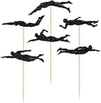 Gyufise 24Pcs Swim Team Cupcake Toppers Black Swimmer Swimming Cupcake Toppers Swim Party Cake Topper Decorations for Beach Pool Party Supplies