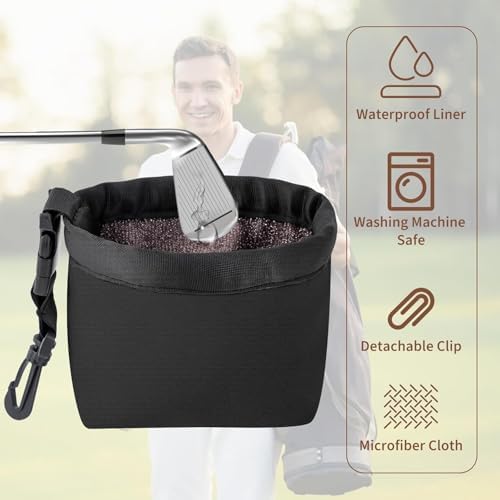 2 Pack Golf Club and Golf Ball Cleaner Bag, Portable Pocket Golf Ball Washer with Waterproof Microfiber Liner, Neoprene Golf Ball Cleaning Holder Pouch with Carabiner Clip - Best Golf Accessories Gift