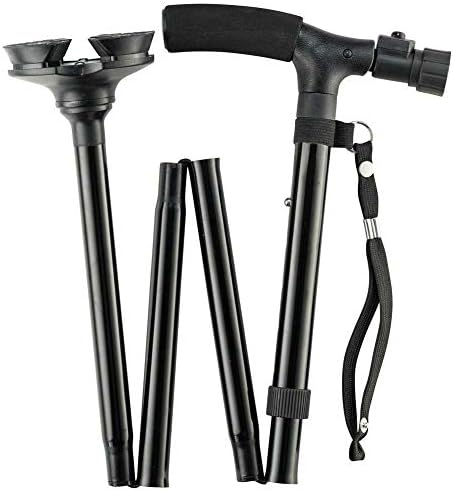 Folding Cane with Led Light, Adjustable Canes for Men and Women, Walking Stick for Elderly with Cushion Handle and Pivoting Quad Base for Hiking Mountain Climbing Backpacker…