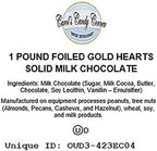 Foiled Chocolate Gold Hearts Solid Milk Chocolate - 1 Lb. - Approx. 60 Pcs.