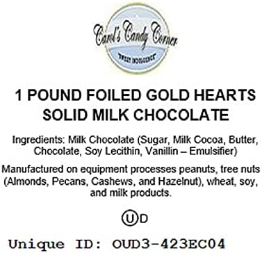 Foiled Chocolate Gold Hearts Solid Milk Chocolate - 1 Lb. - Approx. 60 Pcs.