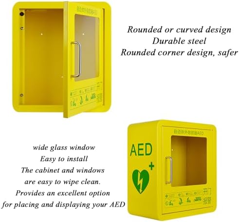 AED Defibrillator Storage Cabinets, Wall Mounted AED Alarm Box with Handle, AED Storage Box, Transparent Glass Window and Rounded Corner Design, for Home Office Public Areas