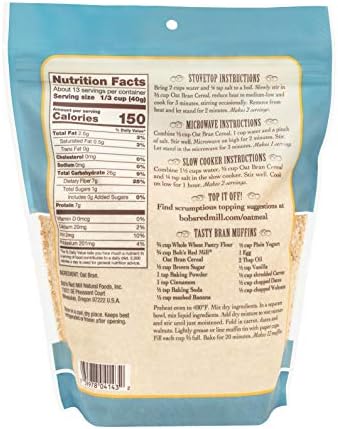 Bob's Red Mill Oat Bran, 18oz (Pack of 4) - Non GMO, Vegan, Kosher