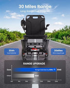 33lbs & 30miles Electric Wheelchair for Adults, Ultra-Lightweight Folding Motorized Wheelchair with 2 Removable 10Ah Batteries, Portable Power Wheelchairs for Seniors (Black, 2 * 10Ah)
