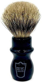 Parker Handmade Deluxe Mug Shaving Brush with Stand - 100% 3-Band Pure Badger Bristles -Extra Dense and Firm (Black)