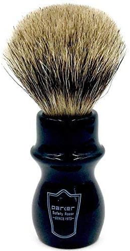 Parker Handmade Deluxe Mug Shaving Brush with Stand - 100% 3-Band Pure Badger Bristles -Extra Dense and Firm (Black)